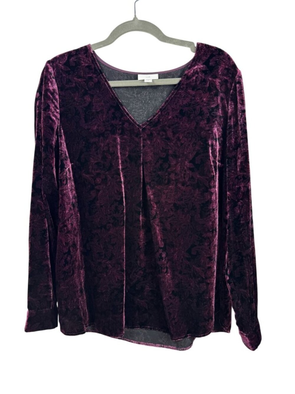 J. Jill Purple Burnout Velvet Long Sleeve V-Neck Blouse Women sz Medium Floral